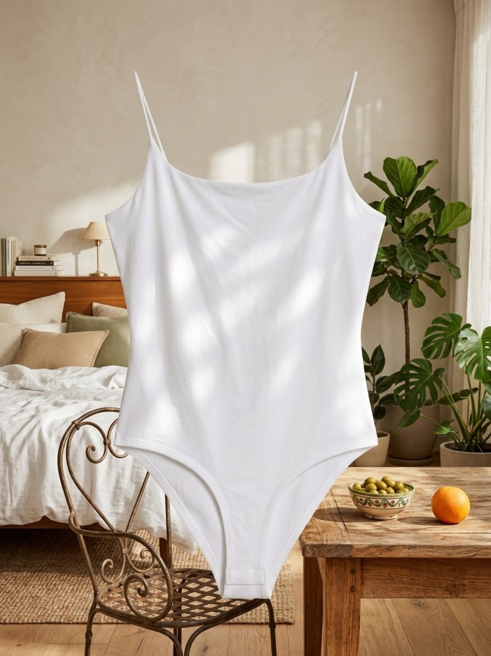 Classic White Spaghetti-Strap Bandeau Bodysuit
